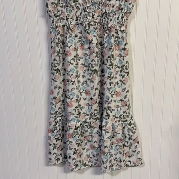 NWT GOGO Time To Bloom Floral White Cap Sleeve Midi Dress Ruched Tiered - Picture 3 of 9